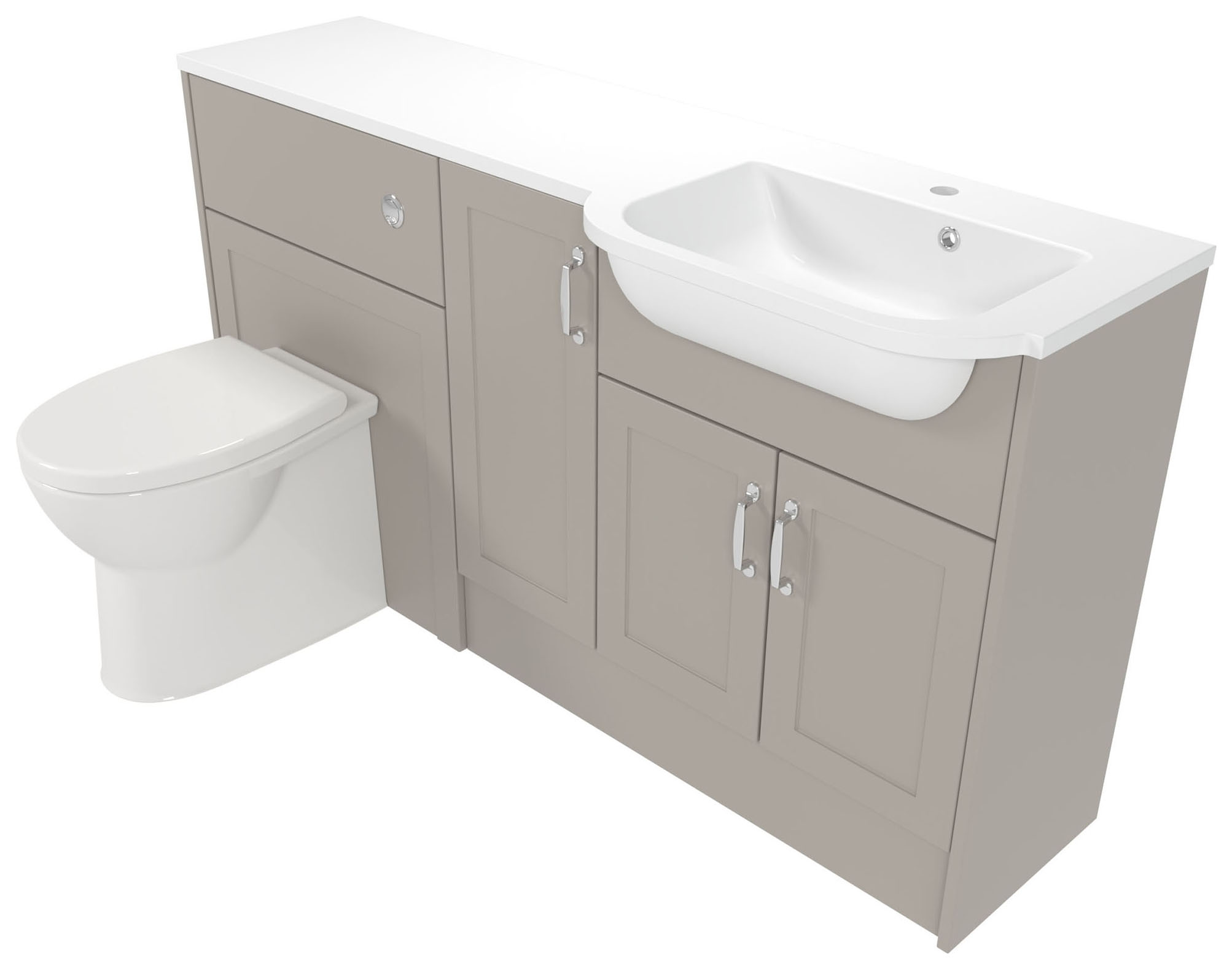 Deccado Padworth Soft Suede 1500mm Fitted Vanity & Toilet Pan Unit Combination with Basin