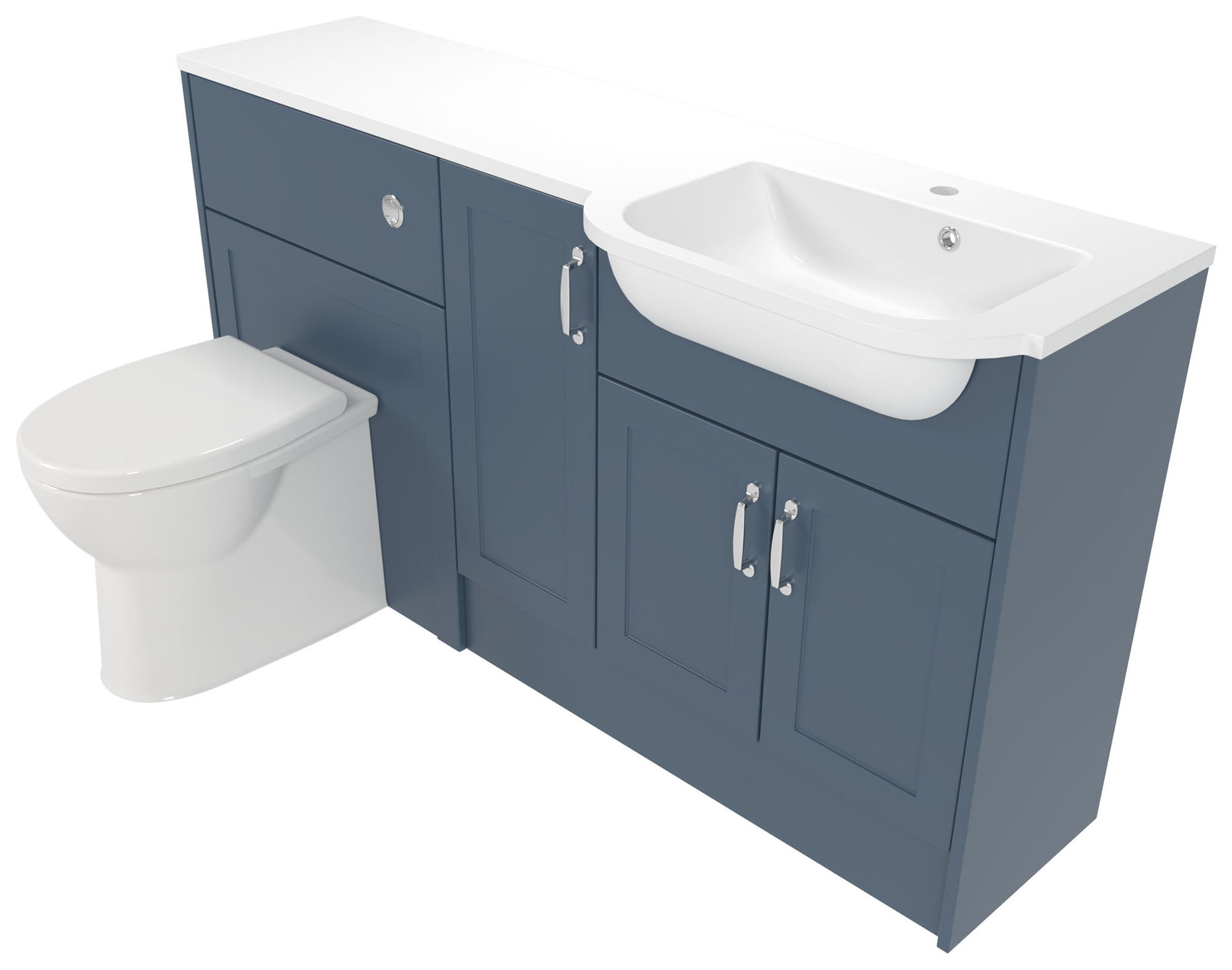 Deccado Padworth Juniper Blue Right Hand 1500mm Fitted Vanity & Toilet Pan Unit Combination with Right Hand Basin