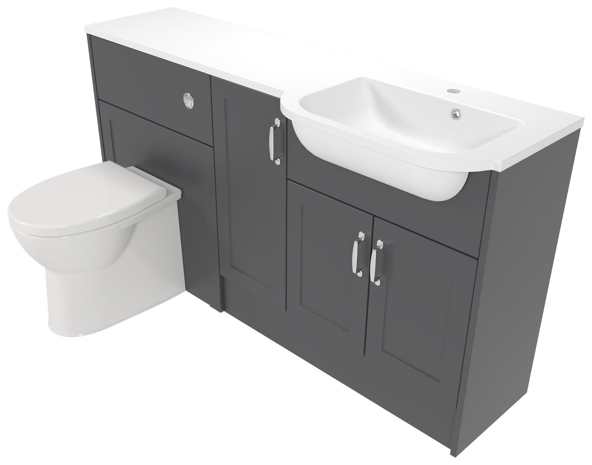 Deccado Padworth Charcoal Grey Right Hand 1500mm Fitted Vanity & Toilet Pan Unit Combination with Right Hand Basin