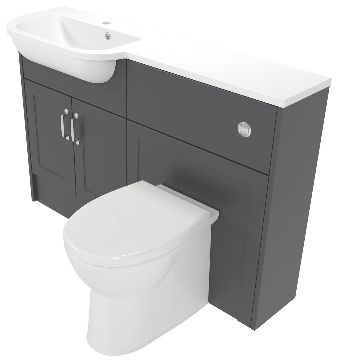 Deccado Padworth Charcoal Grey Left Hand 1200mm Slimline Fitted Vanity & Toilet Pan Unit Combination with Left Hand Basin