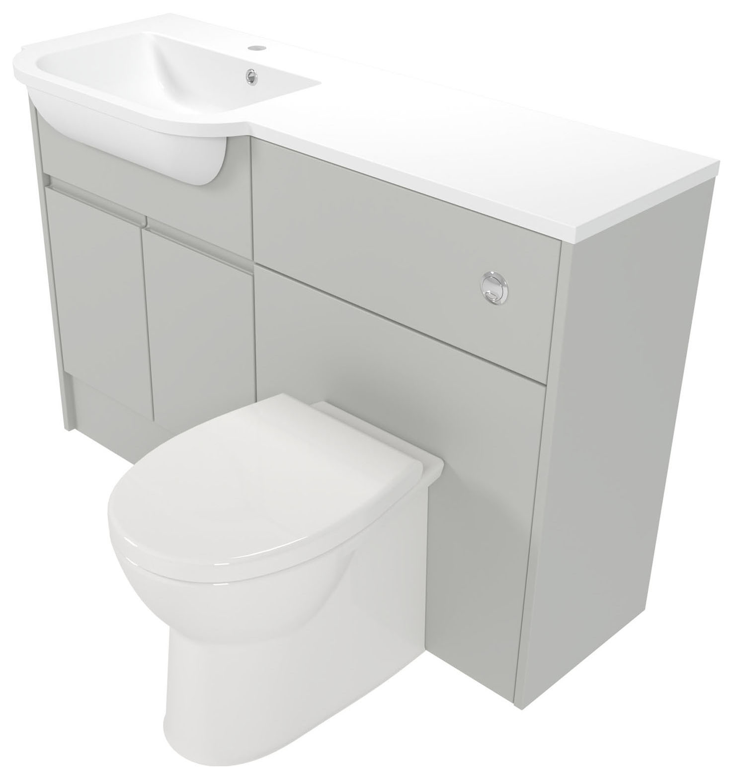 Deccado Clifton Whisper Grey Left Hand 1200mm Fitted Vanity & Toilet Pan Unit Combination with Left Hand Basin