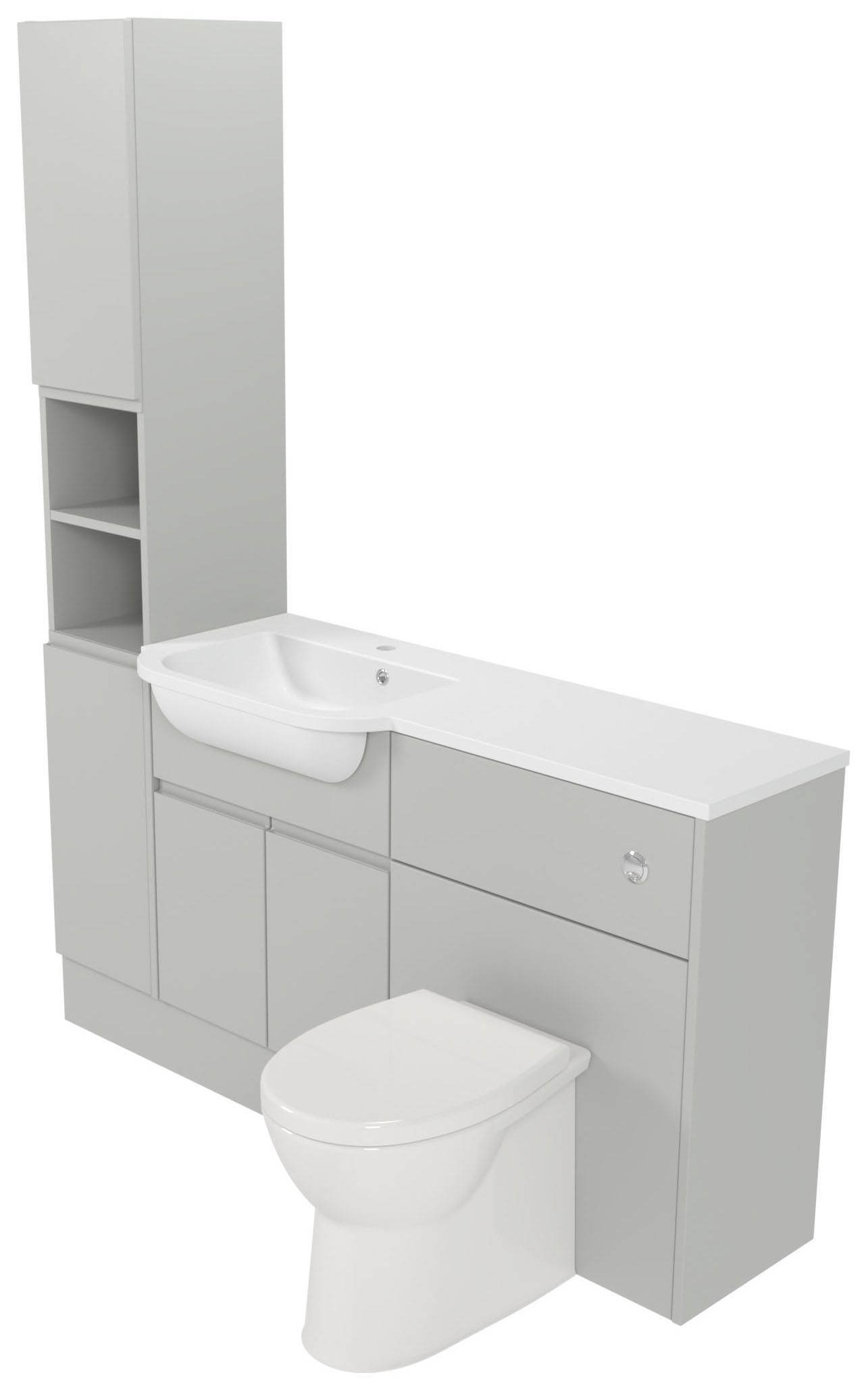 Deccado Clifton Whisper Grey 1500mm Fitted Tower, Vanity & Toilet Pan Unit Combination with Basin