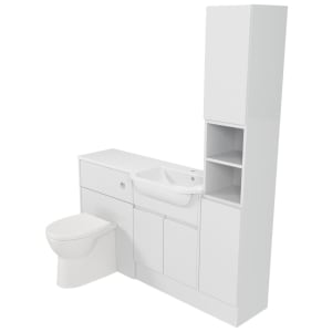 Deccado Clifton Bright White 1500mm Fitted Tower, Vanity & Toilet Pan Unit Combination with Basin