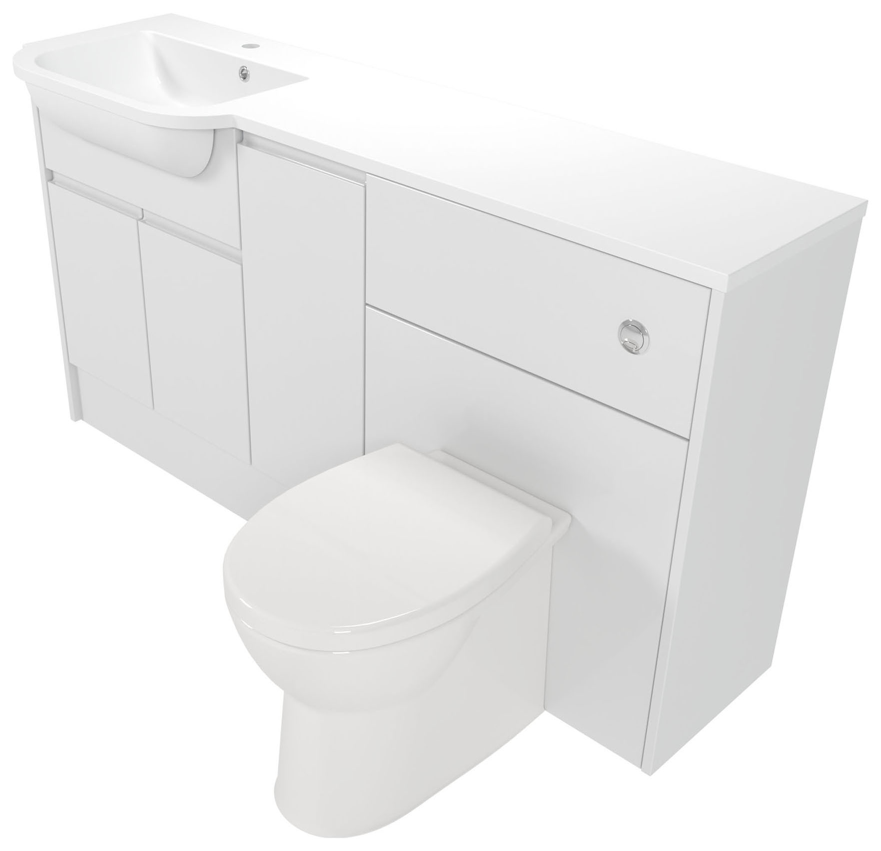 Deccado Clifton Bright White Left Hand 1500mm Fitted Vanity & Toilet Pan Unit Combination with Left Hand Basin