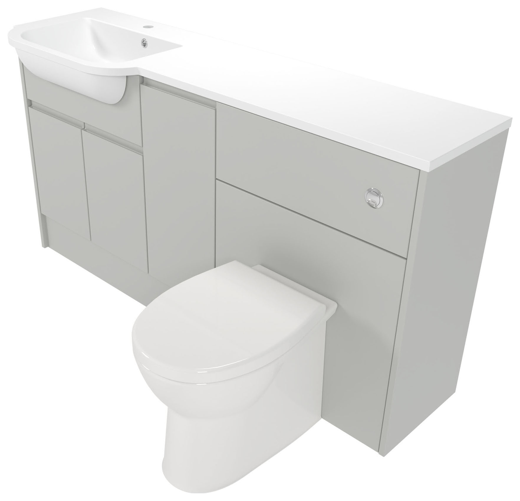 Deccado Clifton Whisper Grey Left Hand 1500mm Fitted Vanity & Toilet Pan Unit Combination with Left Hand Basin