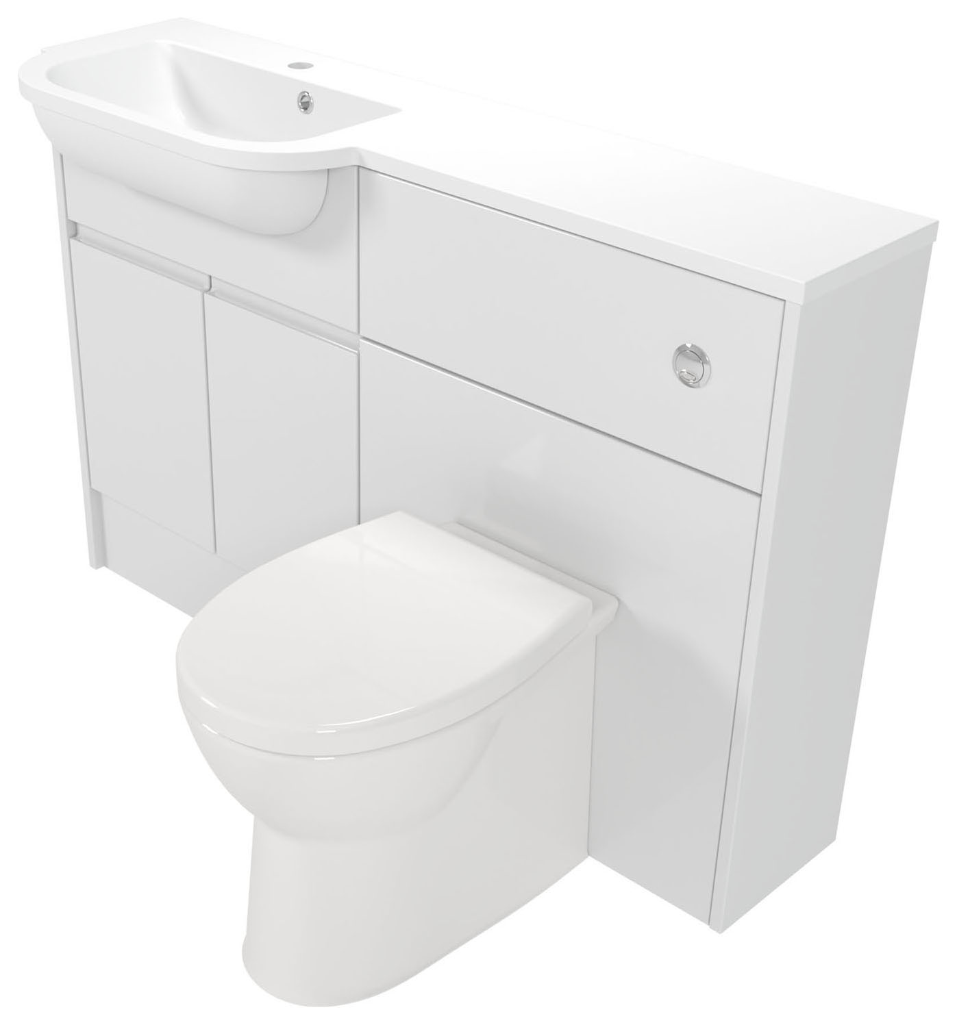 Deccado Clifton Bright White Left Hand 1200mm Slimline Fitted Vanity & Toilet Pan Unit Combination with Left Hand Basin