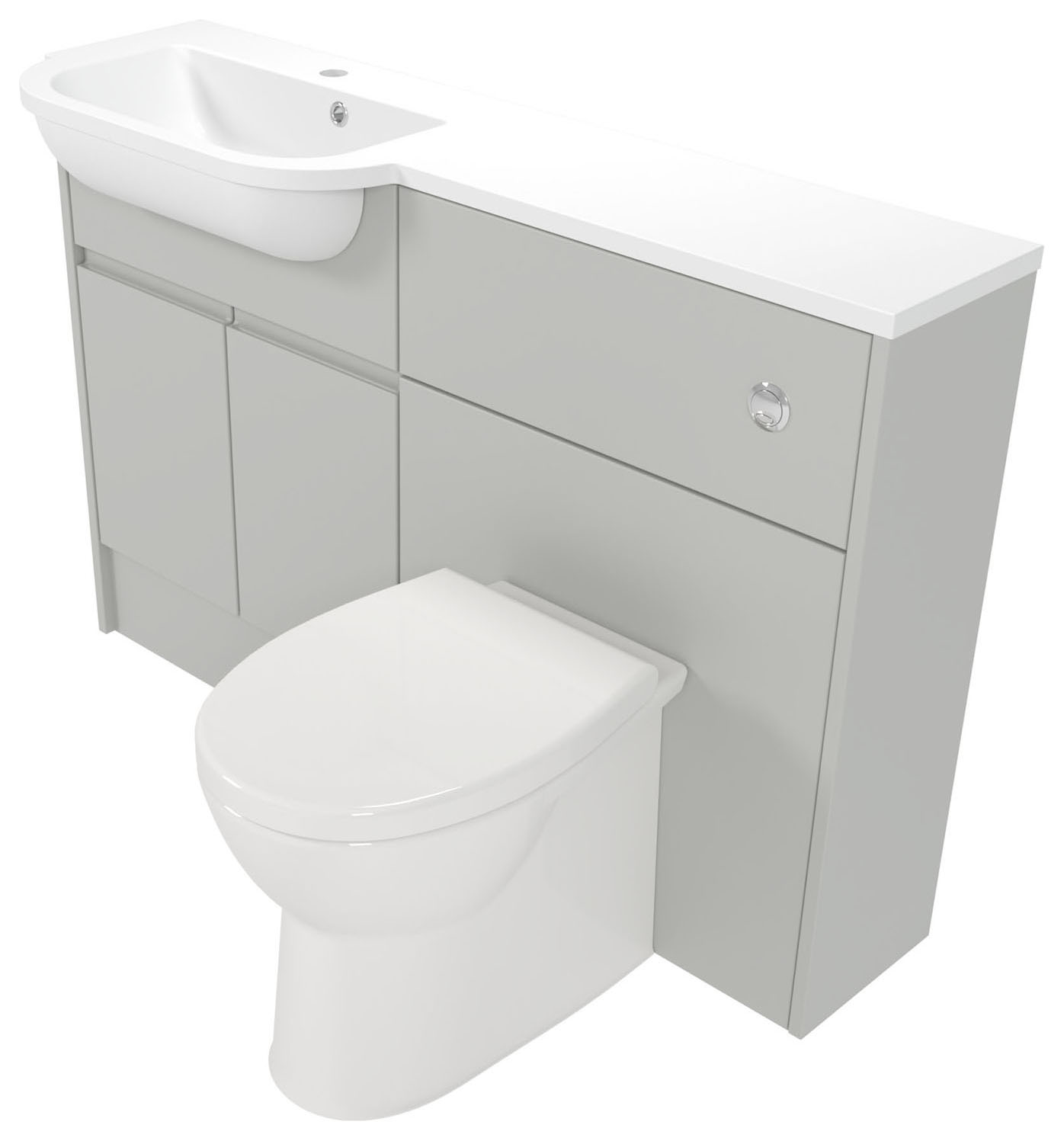 Deccado Clifton Whisper Grey Left Hand 1200mm Slimline Fitted Vanity & Toilet Pan Unit Combination with Left Hand Basin