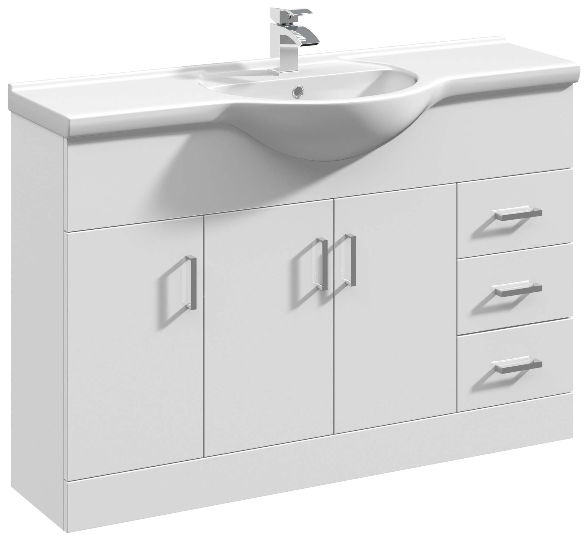 Nuie Mayford White Gloss Vanity Unit & Round Basin - 836 x 1200mm