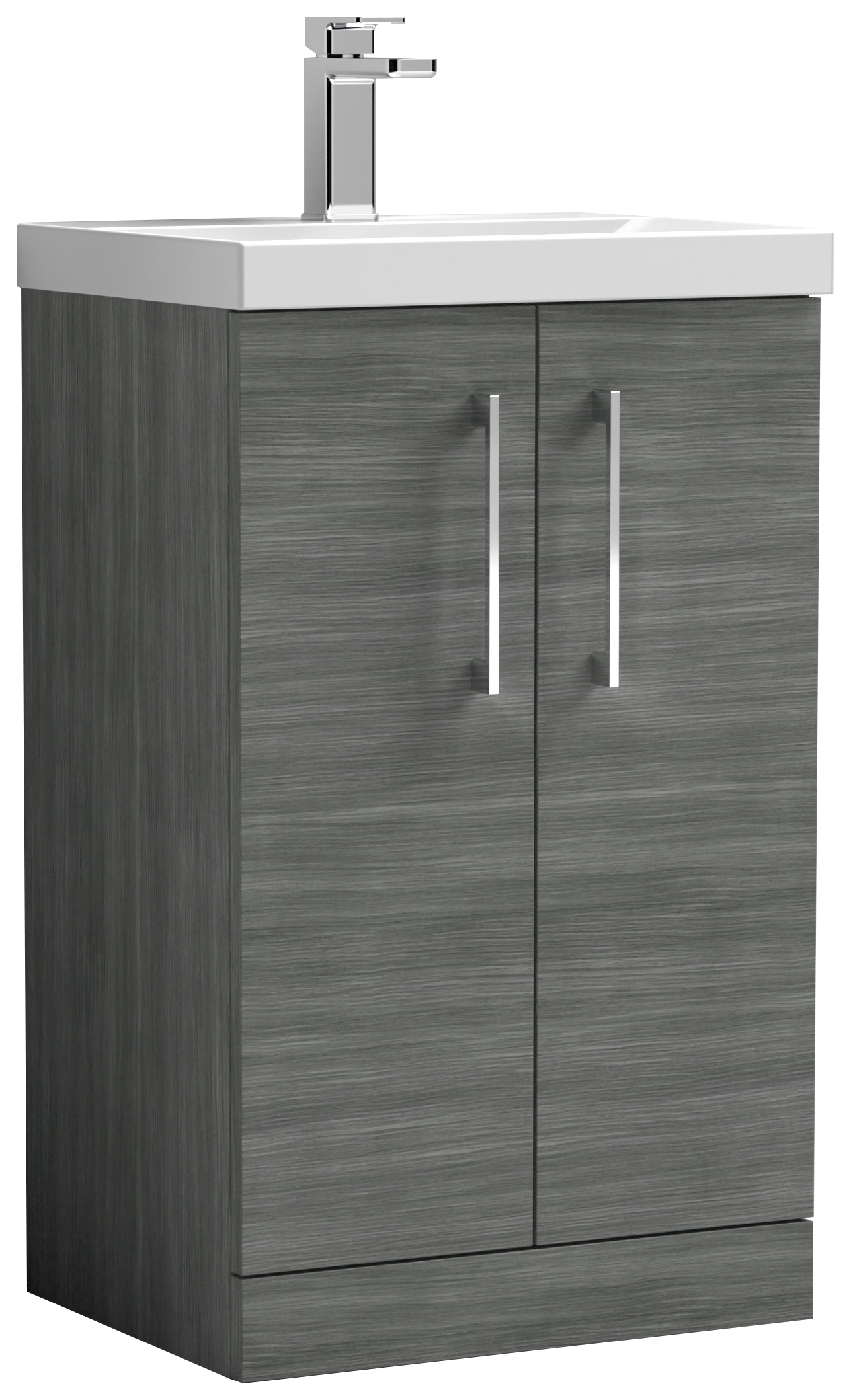 Nuie Arno Anthracite Woodgrain 2 Door Vanity Unit & Basin - 840 x 510mm