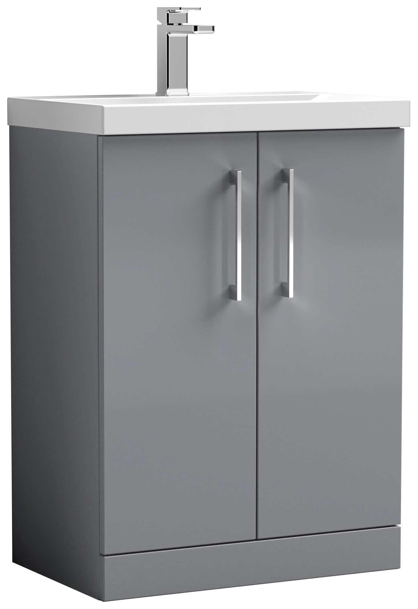 Nuie Arno Satin Grey 2 Door Freestanding Vanity Unit & Basin - 840 x 610mm