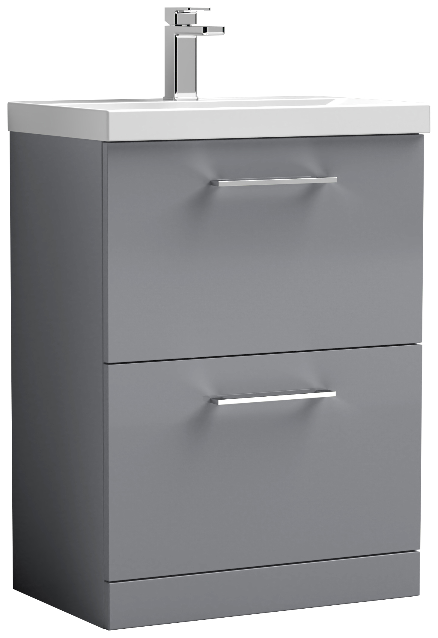 Nuie Arno Satin Grey 2 Drawer Vanity Unit & Basin - 840 x 610mm