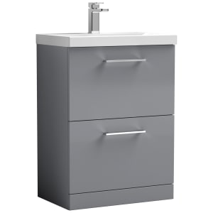 Nuie Arno Satin Grey 2 Drawer Vanity Unit & Basin - 840 x 610mm