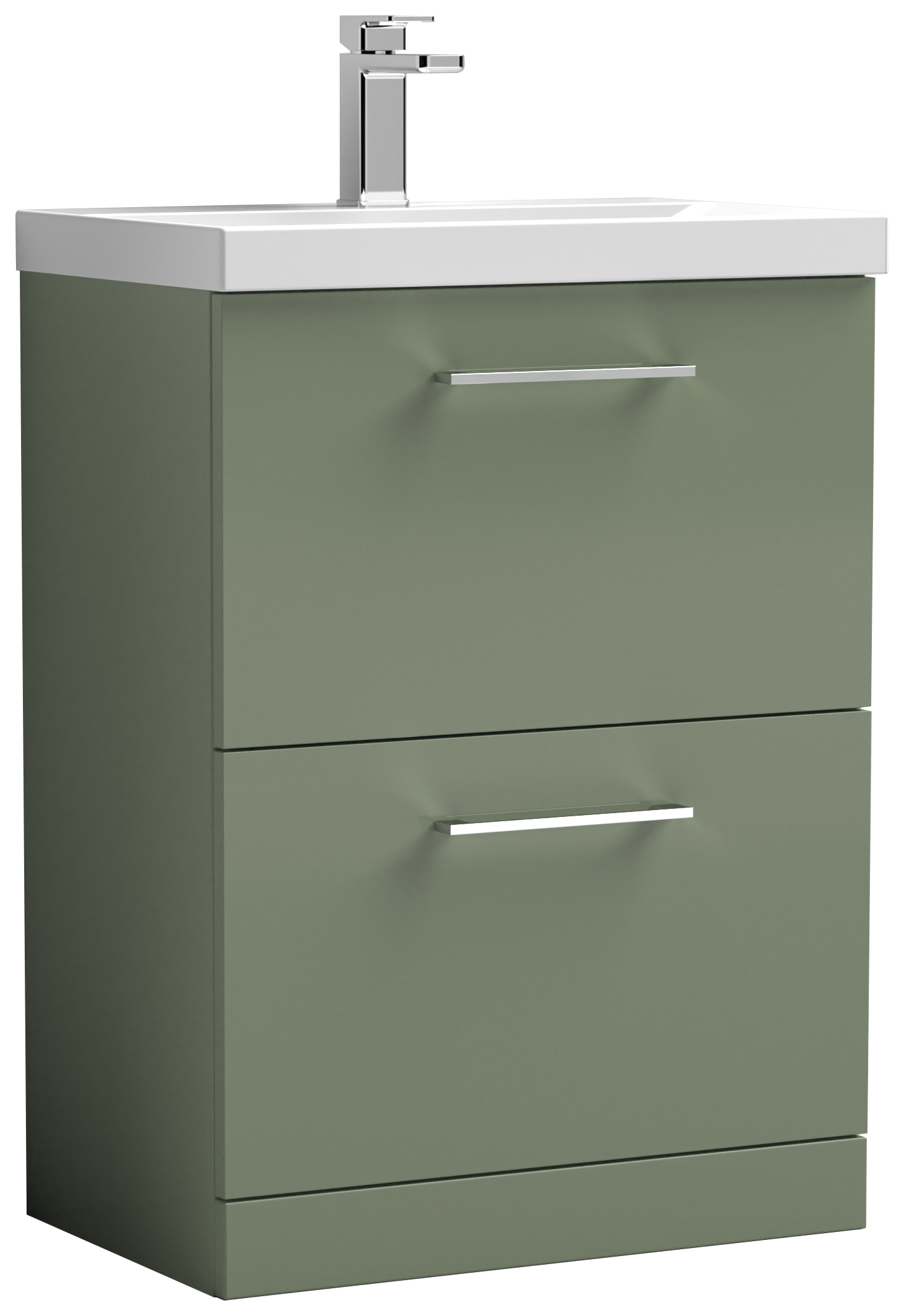 Nuie Arno Satin Green 2 Drawer Vanity Unit & Basin - 840 x 610mm