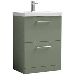 Nuie Arno Satin Green 2 Drawer Vanity Unit & Basin - 840 x 610mm