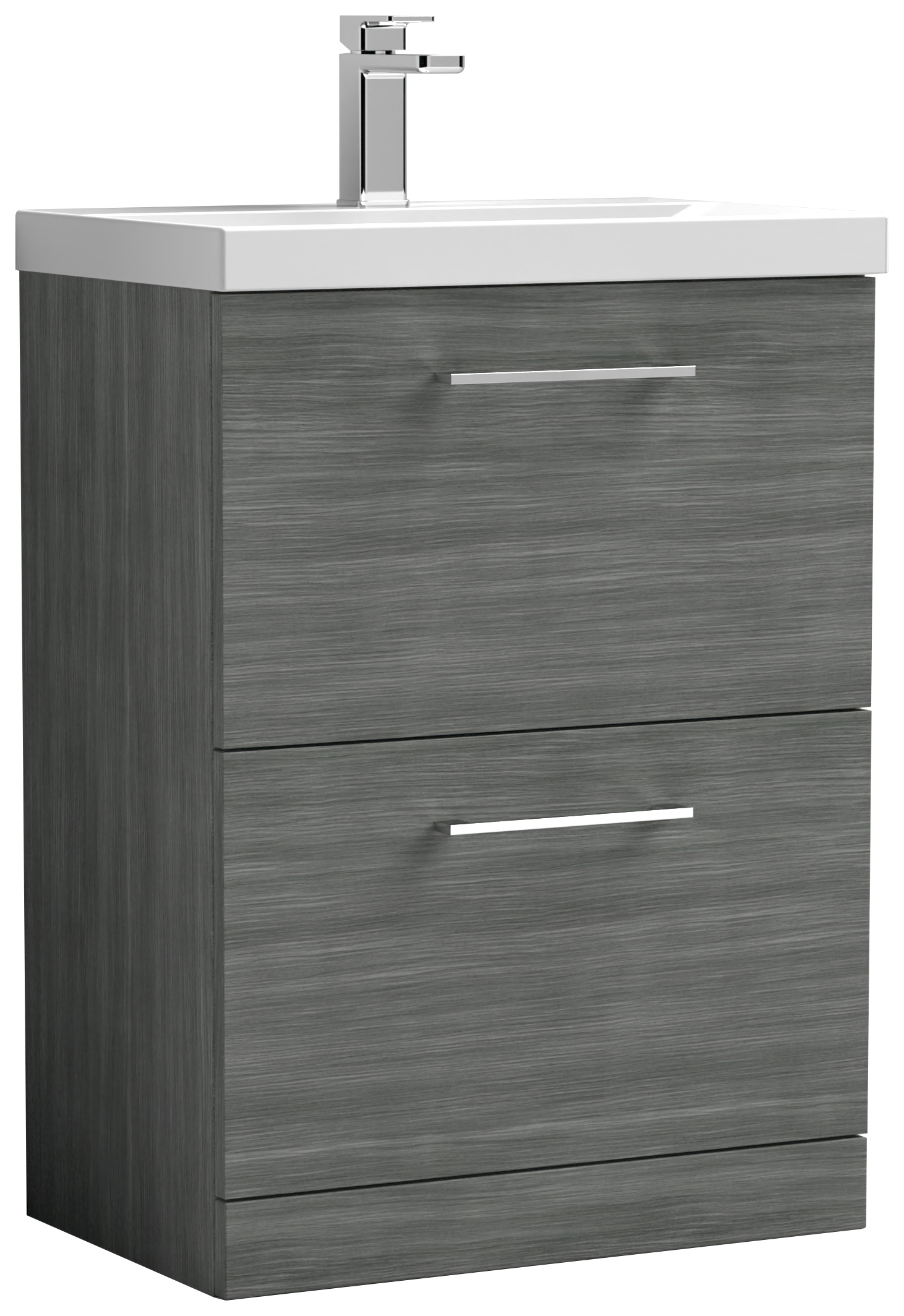 Nuie Arno Anthracite Woodgrain 2 Drawer Vanity Unit & Basin - 840 x 610mm