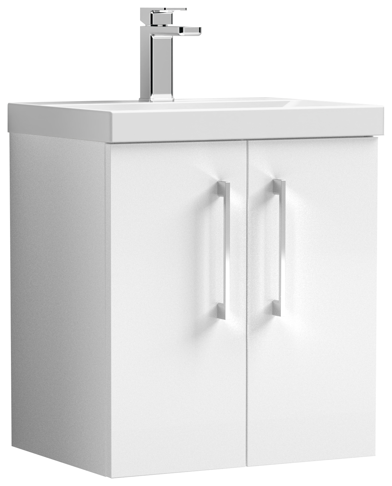 Nuie Arno Gloss White Wall Hung 2 Door Vanity Unit & Basin - 579 x 510mm