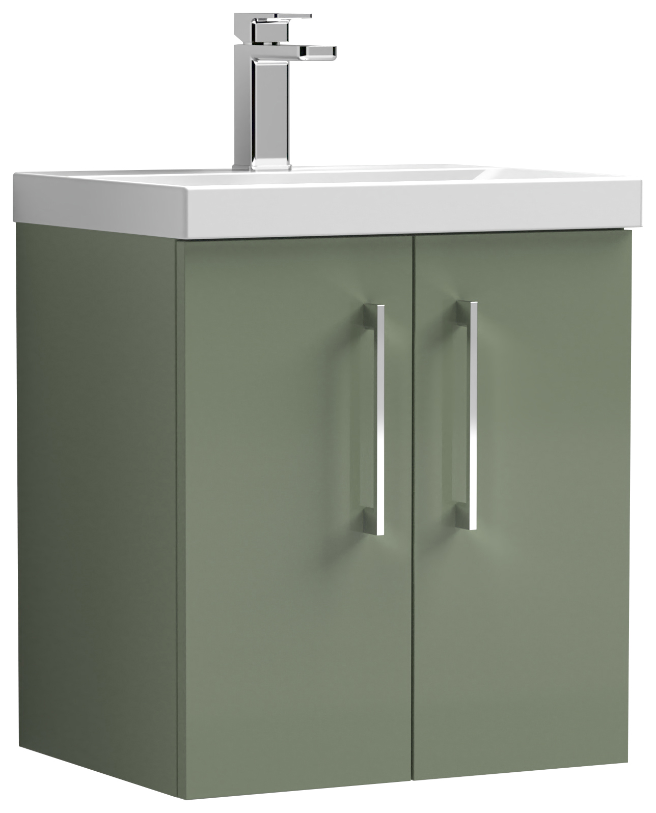 Nuie Arno Satin Green Wall Hung 2 Door Vanity Unit & Basin - 579 x 510mm