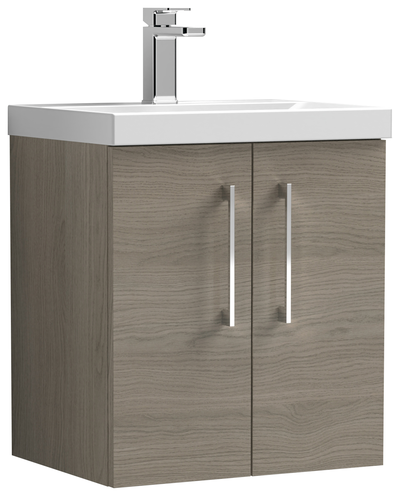 Nuie Arno Solace Oak Wall Hung 2 Door Vanity Unit & Basin - 579 x 510mm