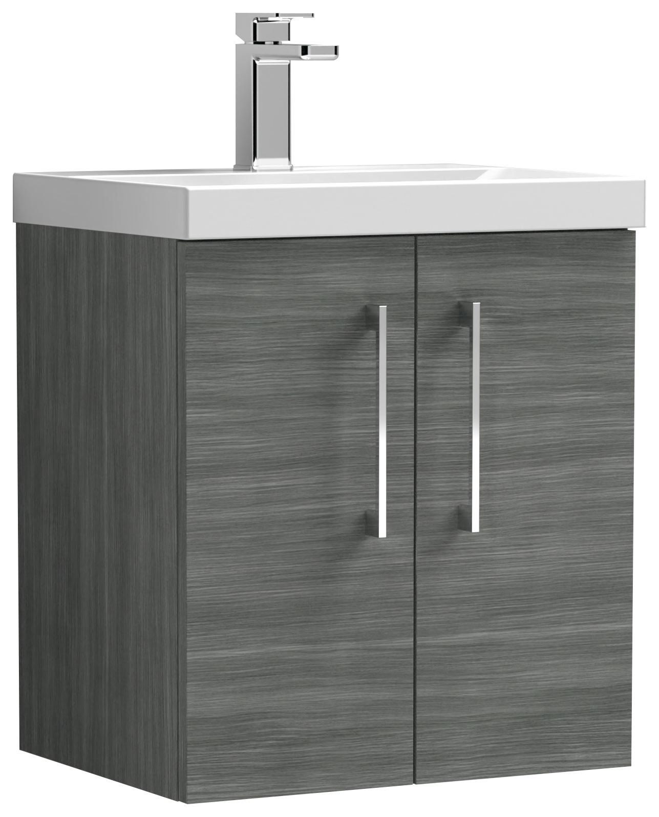 Nuie Arno Anthracite Woodgrain Wall Hung 2 Door Vanity Unit & Basin