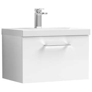 Nuie Arno White Wall Hung 1 Drawer Vanity Unit & Basin - 390 x 610mm