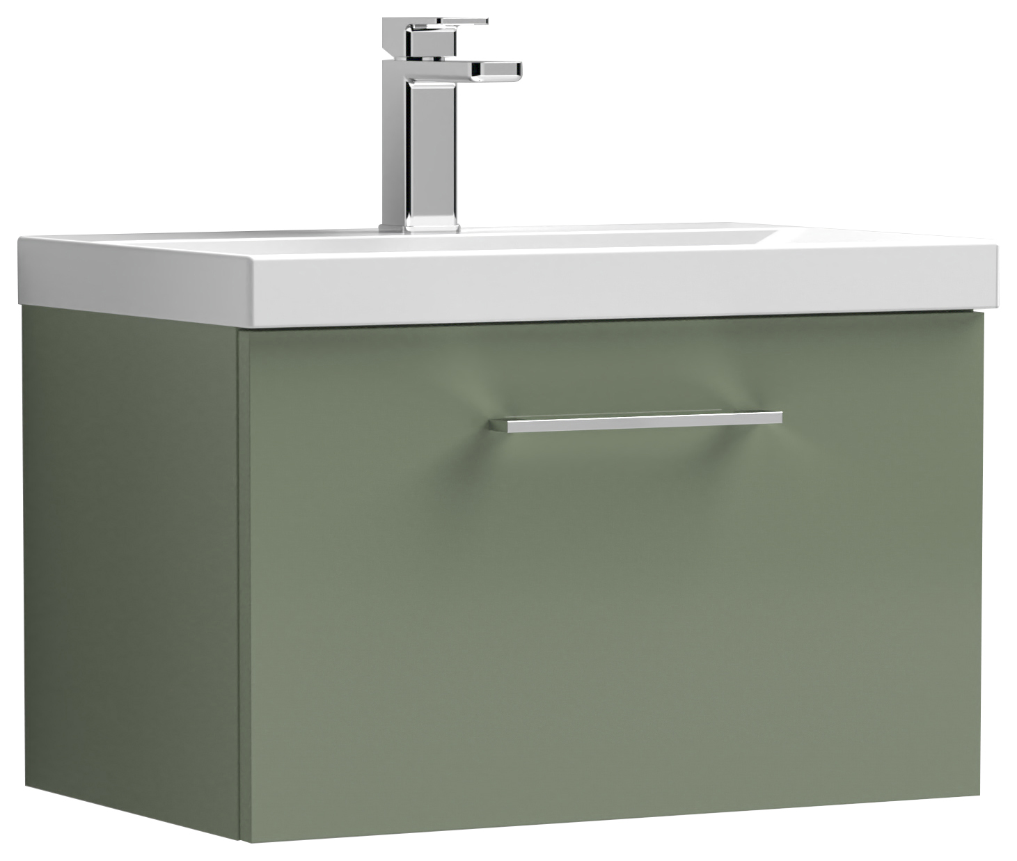 Nuie Arno Satin Green Wall Hung 1 Drawer Vanity Unit & Basin - 390 x 610mm