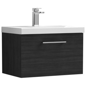 Nuie Arno Charcoal Black Wall Hung 1 Drawer Vanity Unit & Basin - 390 x 610mm