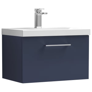 Nuie Arno Midnight Blue Wall Hung 1 Drawer Vanity Unit & Basin - 390 x 610mm