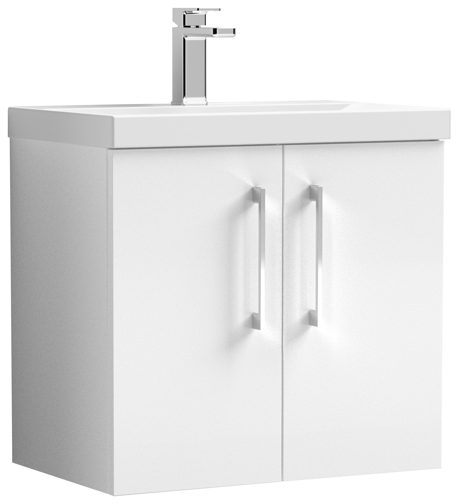 Nuie Arno Gloss White Wall Hung 2 Door Vanity Unit & Basin - 579 x 610mm