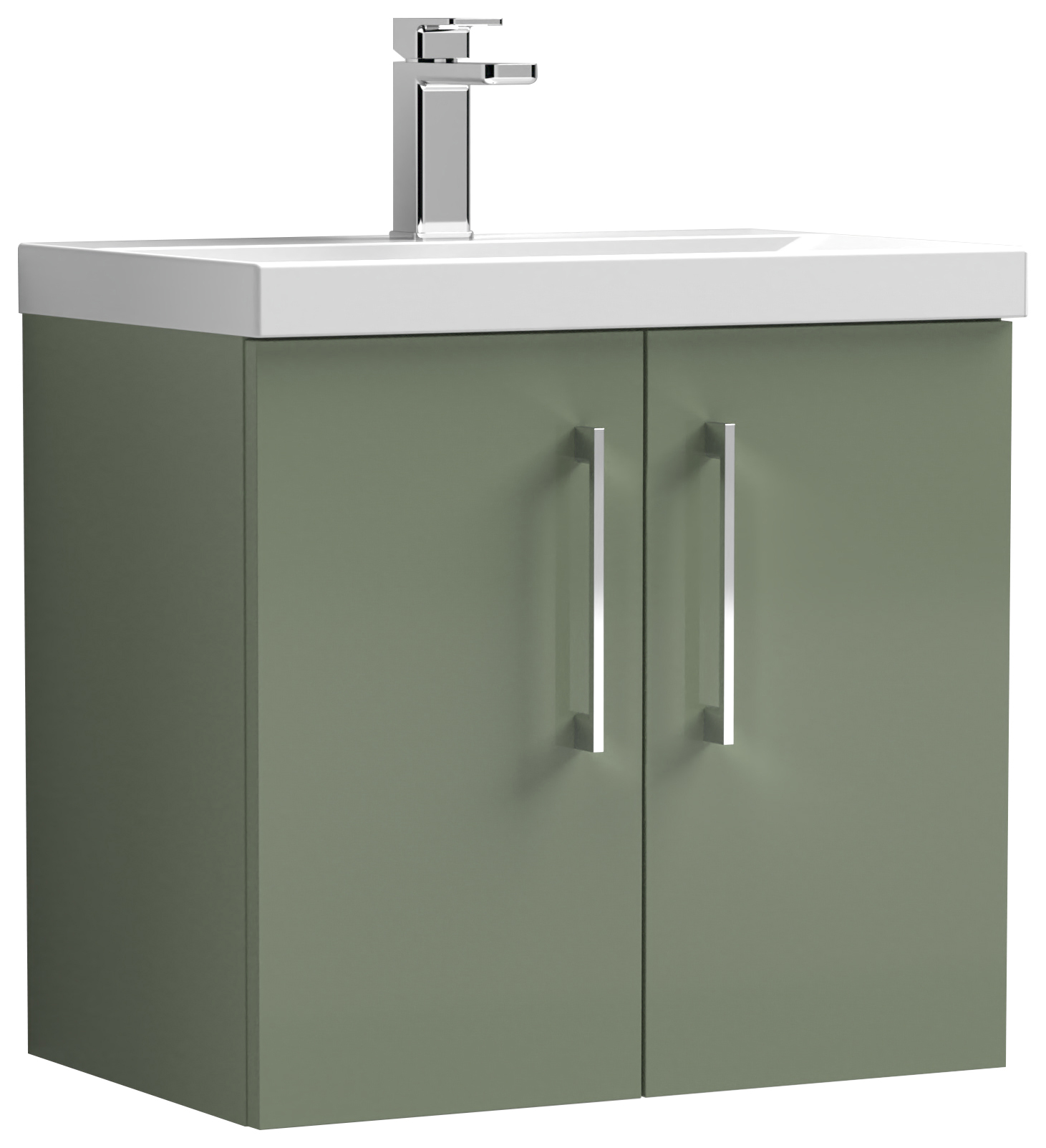 Nuie Satin Green Wall Hung 2 Door Vanity Unit & Basin - 579 x 610mm