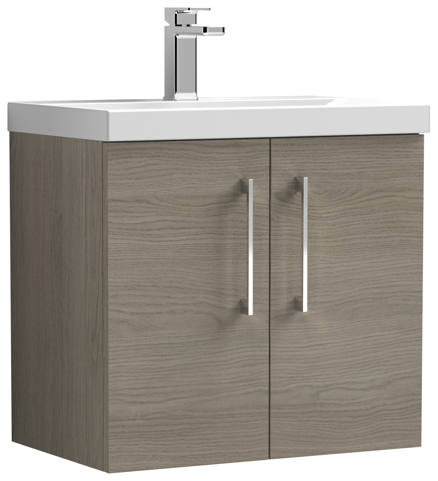 Nuie Solace Oak Wall Hung 2 Door Vanity Unit & Basin - 579 x 610mm