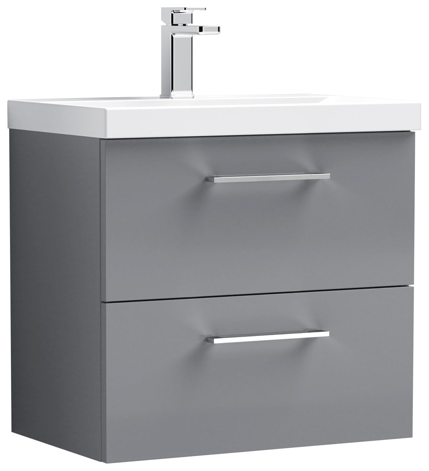 Nuie Arno Gloss Grey Wall Hung 2 Drawer Vanity Unit & Basin - 579 x 610mm