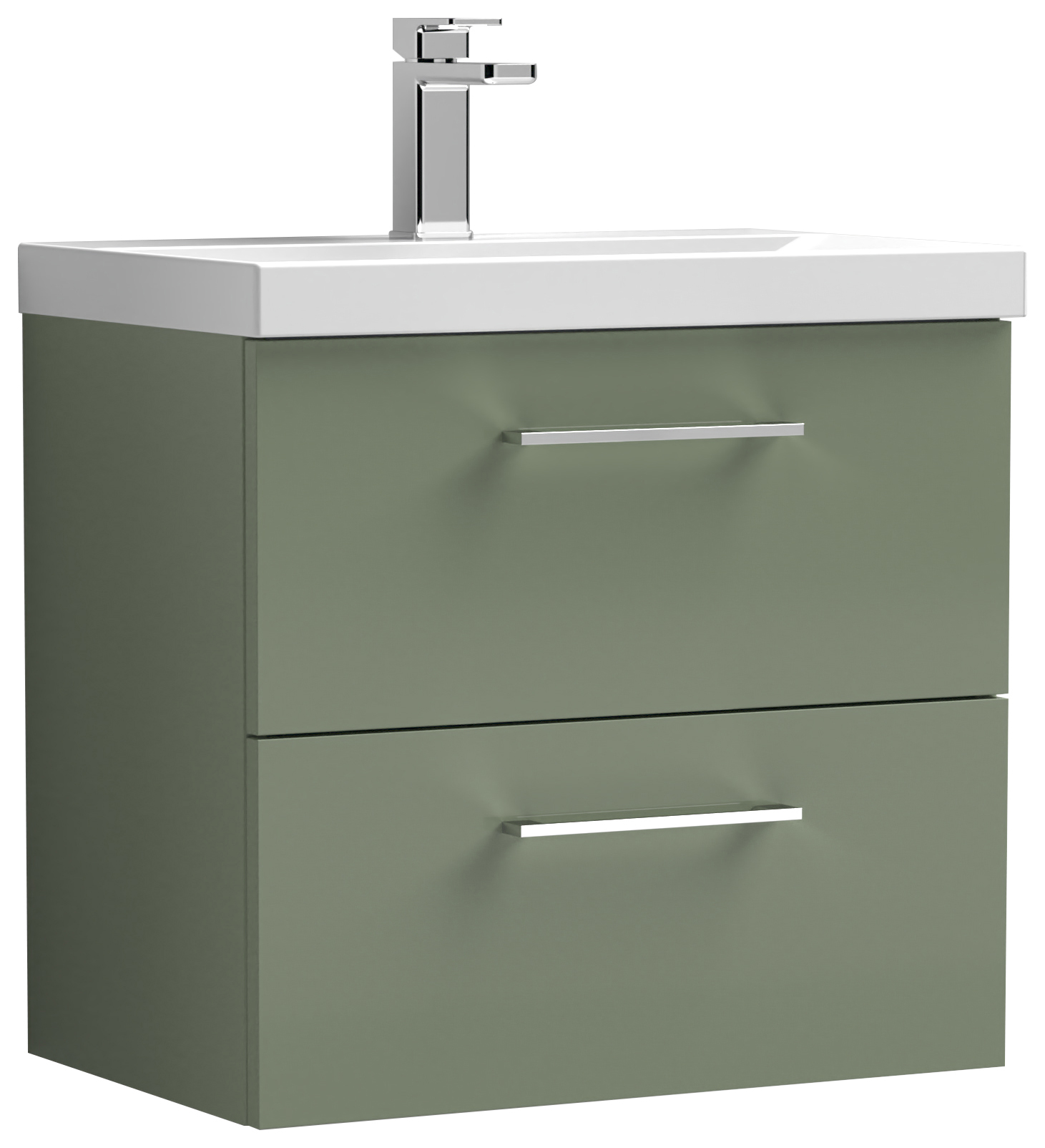 Nuie Arno Satin Green Wall Hung 2 Drawer Vanity Unit & Basin - 579 x 610mm