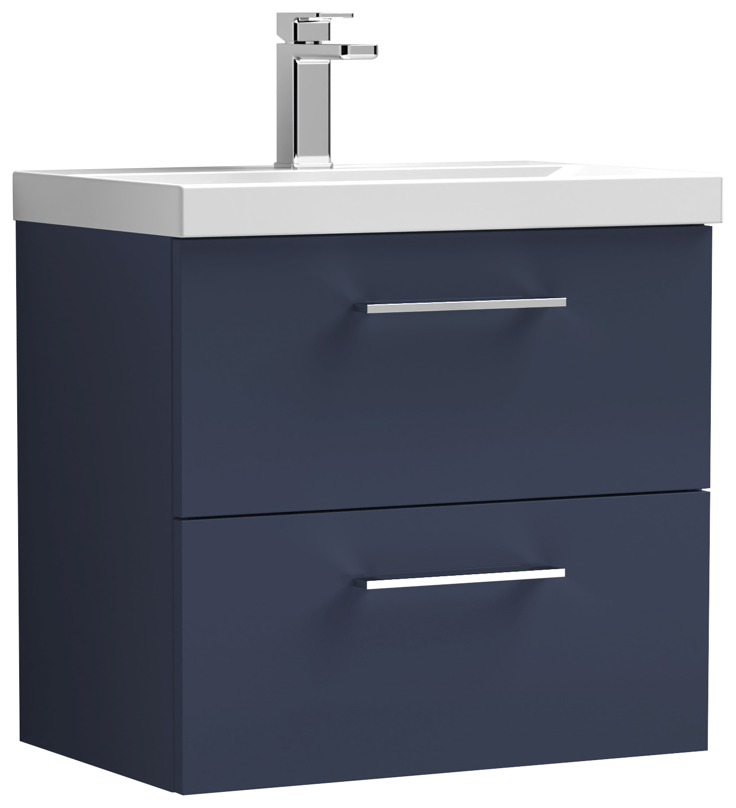 Nuie Arno Midnight Blue Wall Hung 2 Drawer Vanity Unit & Basin - 579 x 610mm