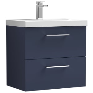 Nuie Arno Midnight Blue Wall Hung 2 Drawer Vanity Unit & Basin - 579 x 610mm