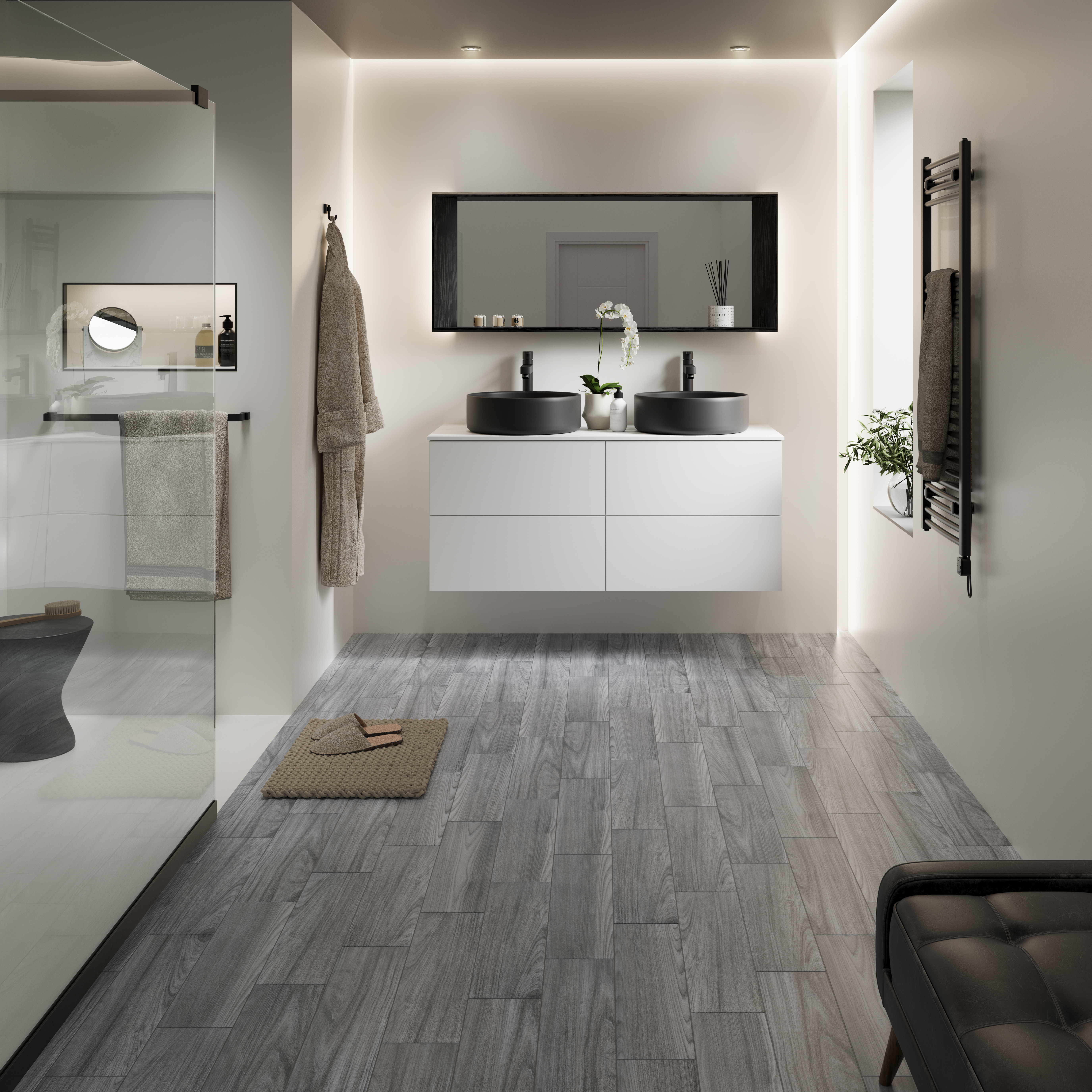 Cotage wood Grey Matt Wood effect Porcelain Wall & floor Tile