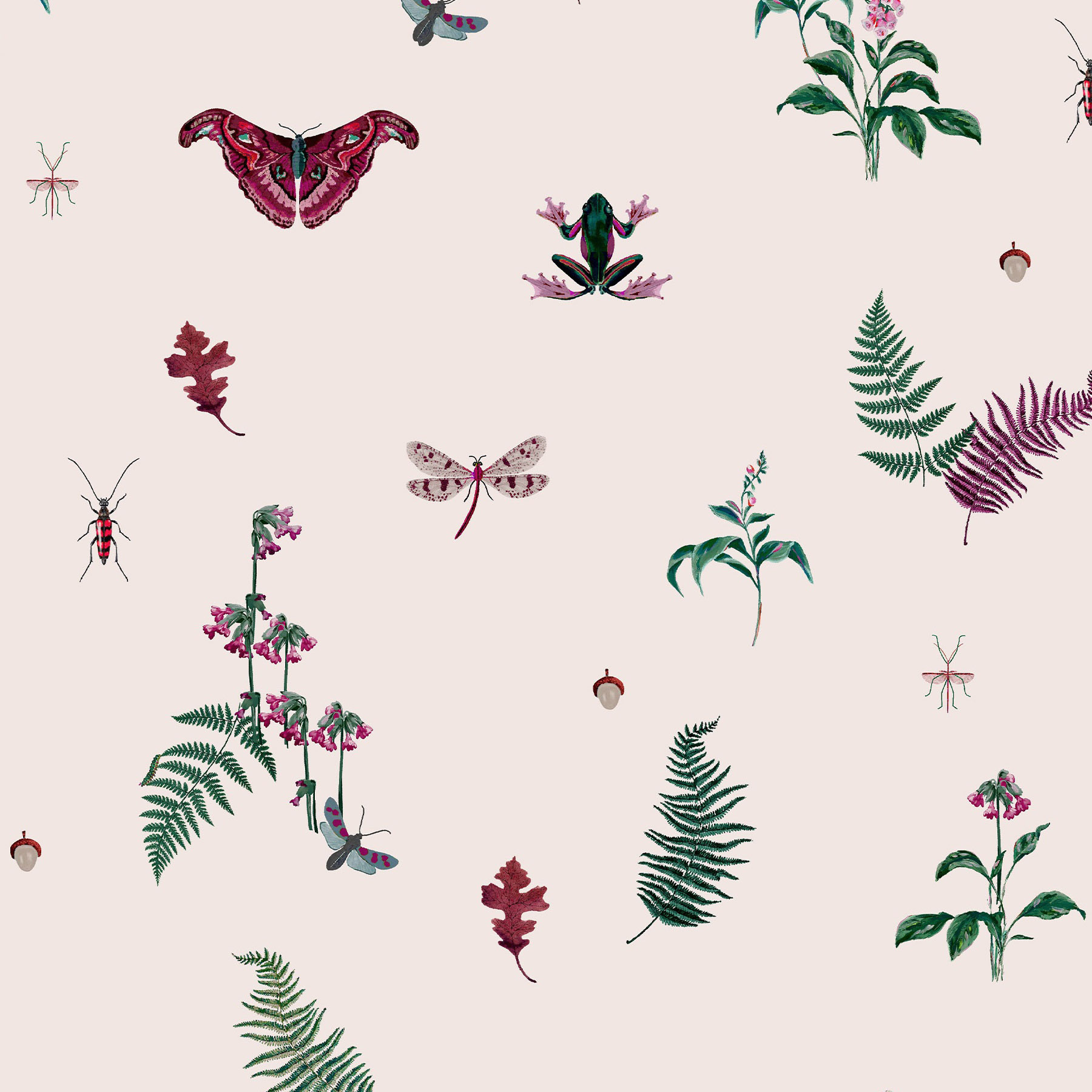 Joules Midnight Beasts Blush Crme Wallpaper - 10m x 52cm