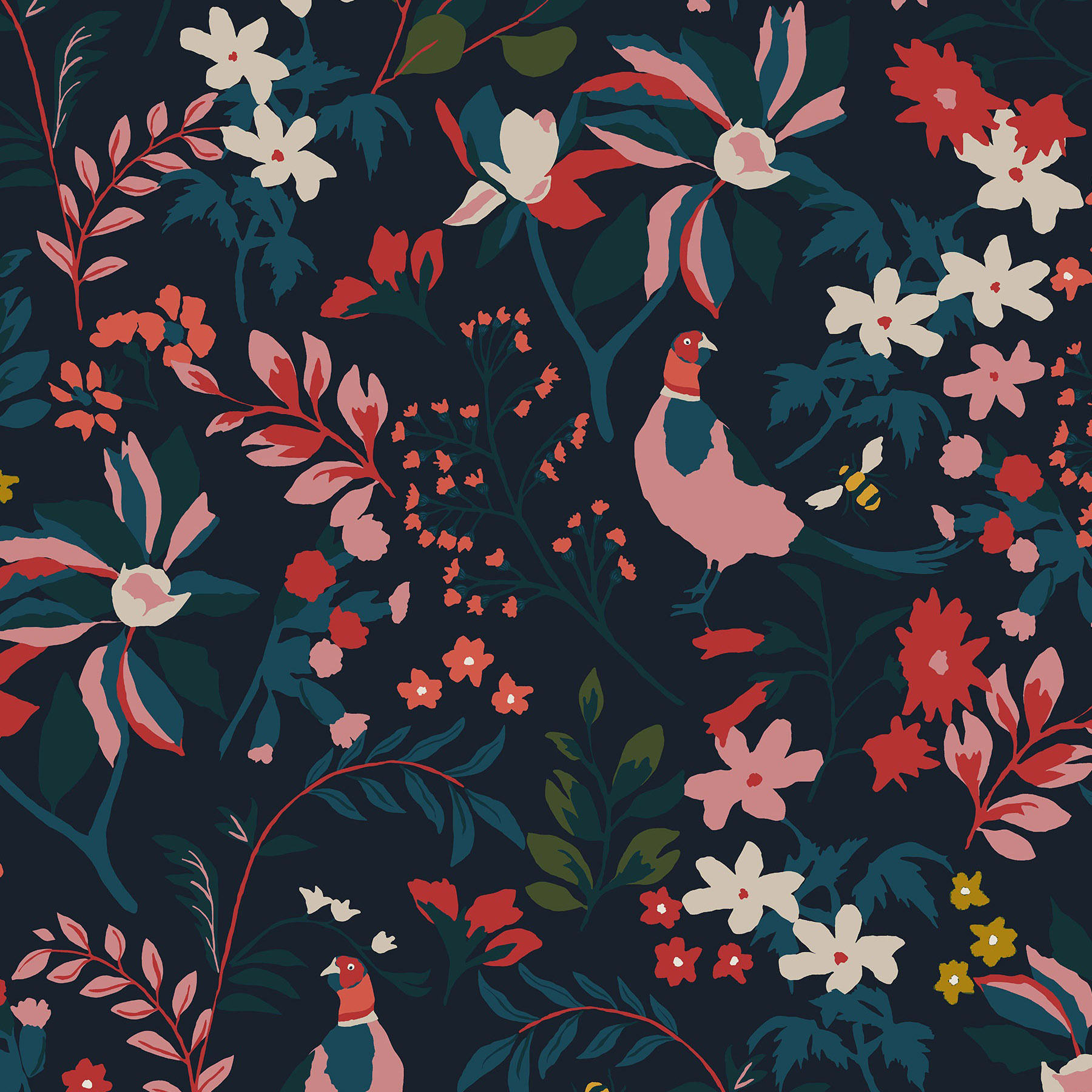 Joules Fields Edge Floral French Navy Wallpaper -