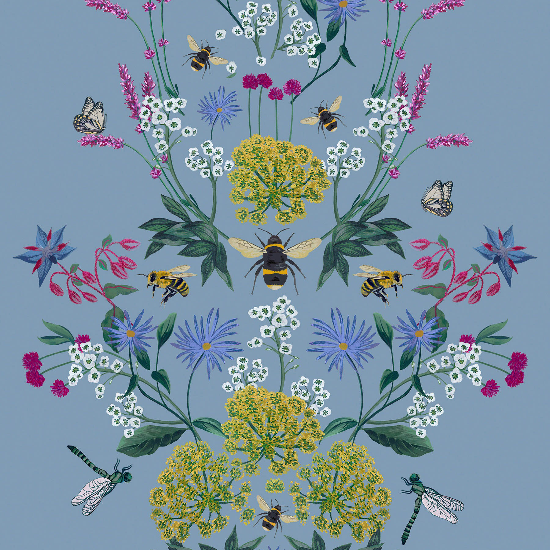 Joules Perfect Pollinators Haze Blue Wallpaper - 10m