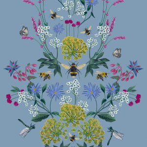 Joules Perfect Pollinators Haze Blue Wallpaper - 10m x 52cm