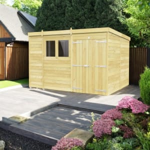 DIY Sheds Pent Shiplap Pressure Treated Double Door Shed - 10 x 8ft