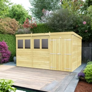 DIY Sheds Pent Shiplap Pressure Treated Double Door Shed - 12 x 8ft