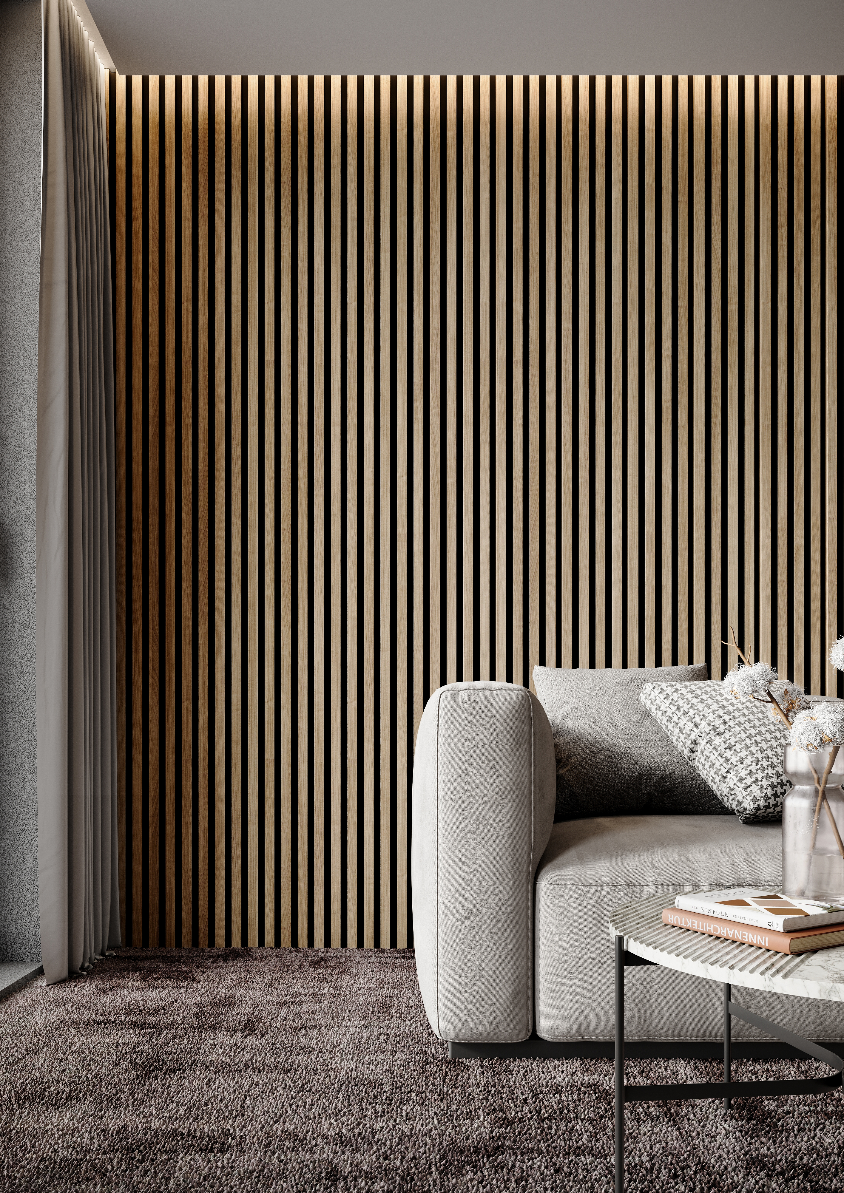 Corlea Oak & Black Slatted Wall Panelling - 2400mm - Pack of 3