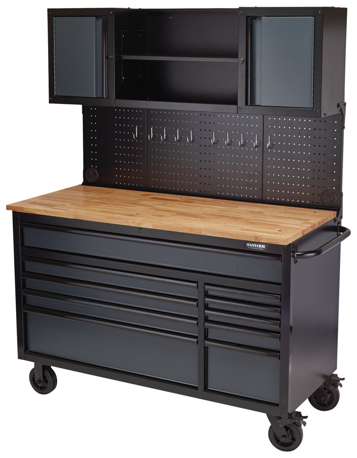 BUNKER® Grey 10 Drawer Roller Workstation with Workbench