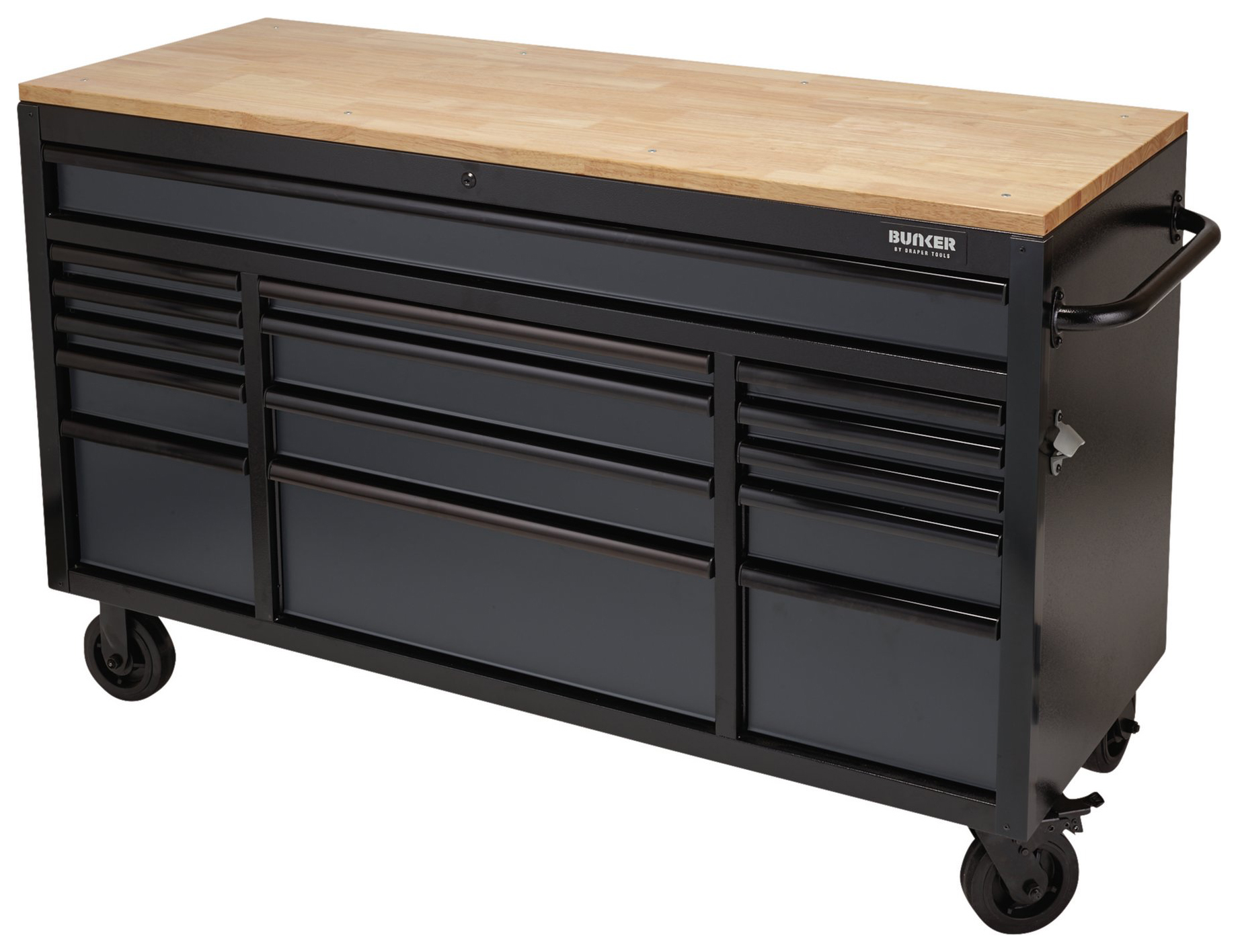 BUNKER Grey 15 Drawer Workbench Roller Tool Cabinet - 61in