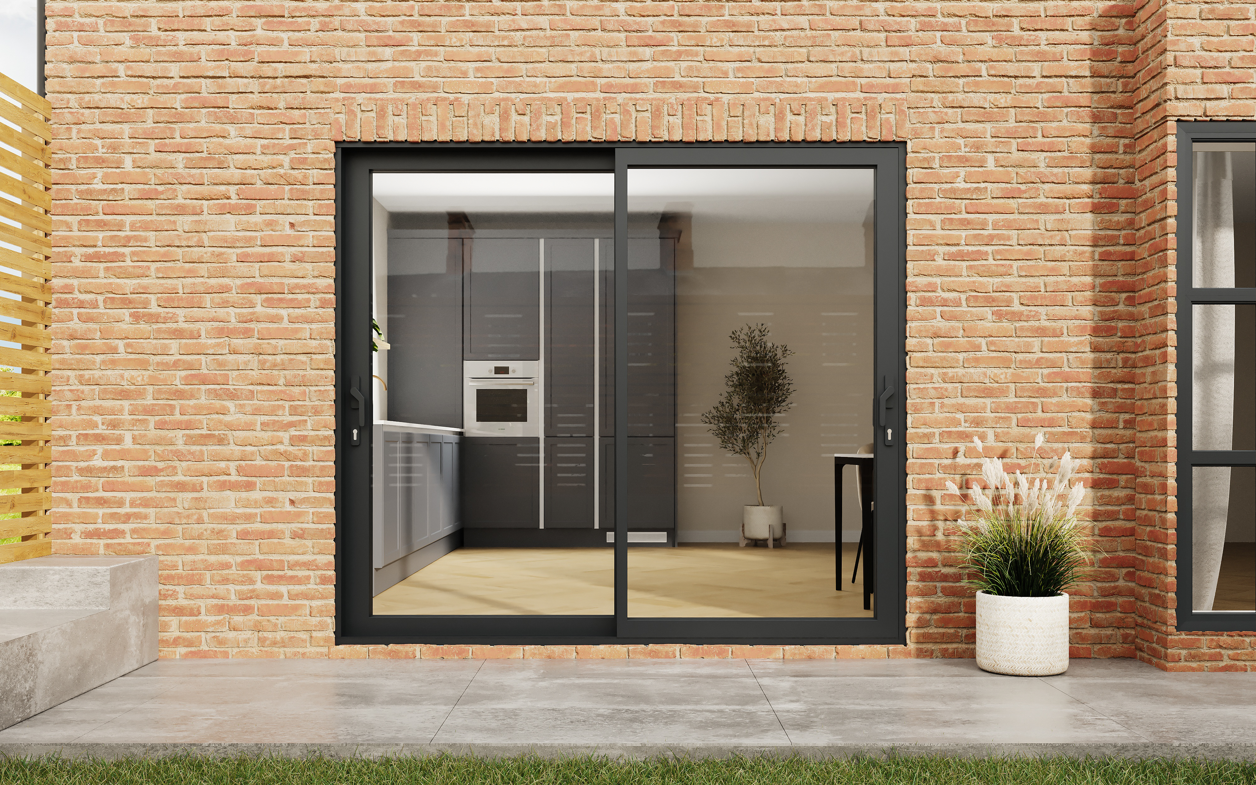 JCI Grey Aluminium Inline Sliding Patio Door Set