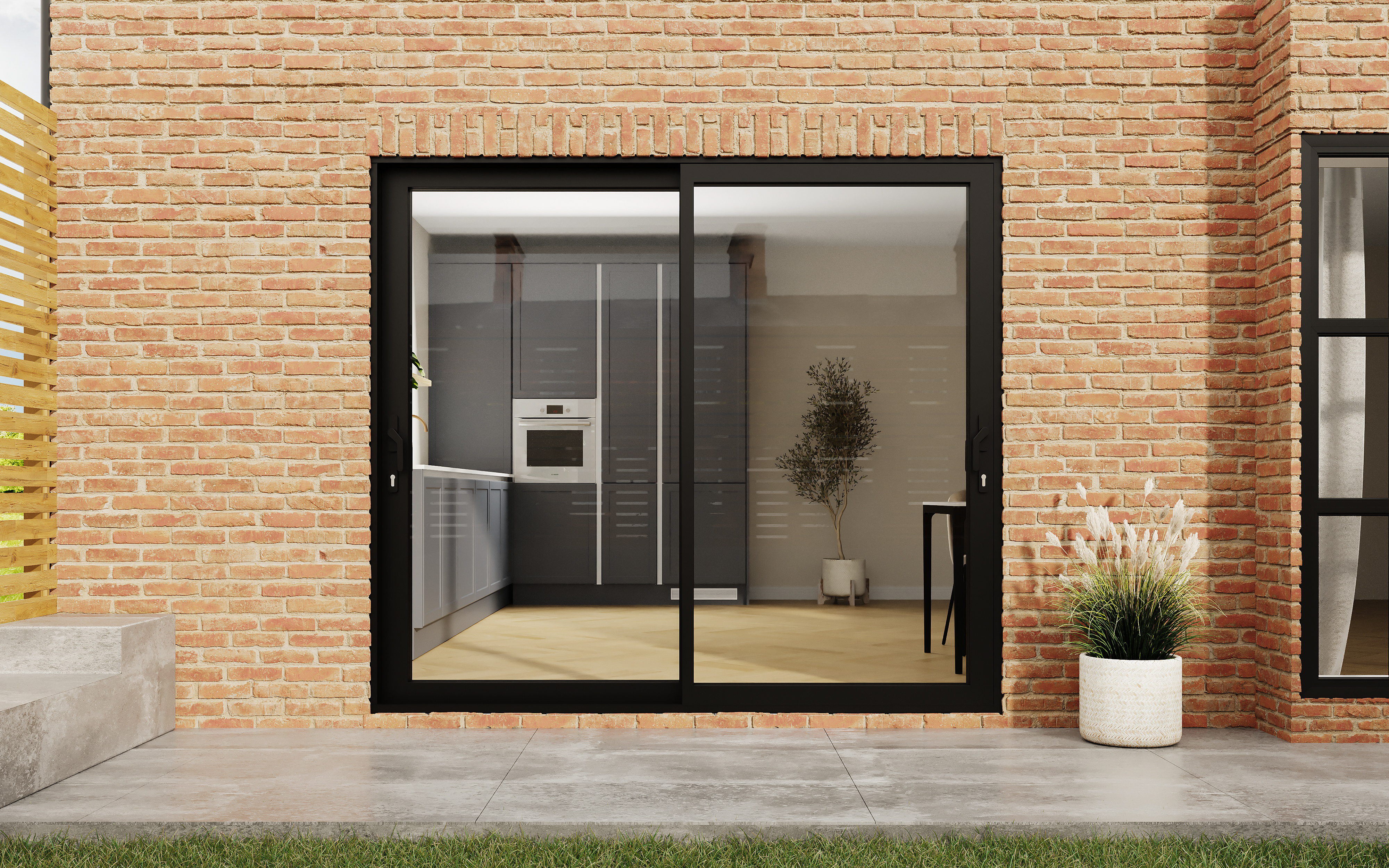 JCI Black Aluminium Inline Sliding Patio Door Set