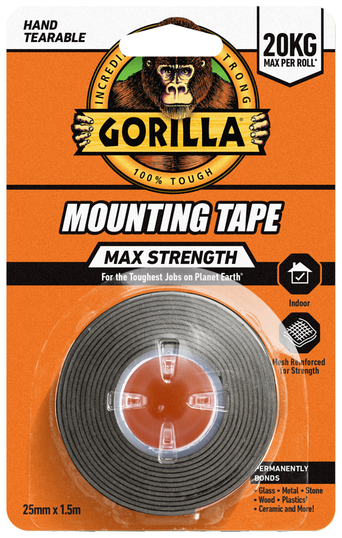 Gorilla Heavy Duty Mounting Tape Max Strength Up to 20kg - 1.5m