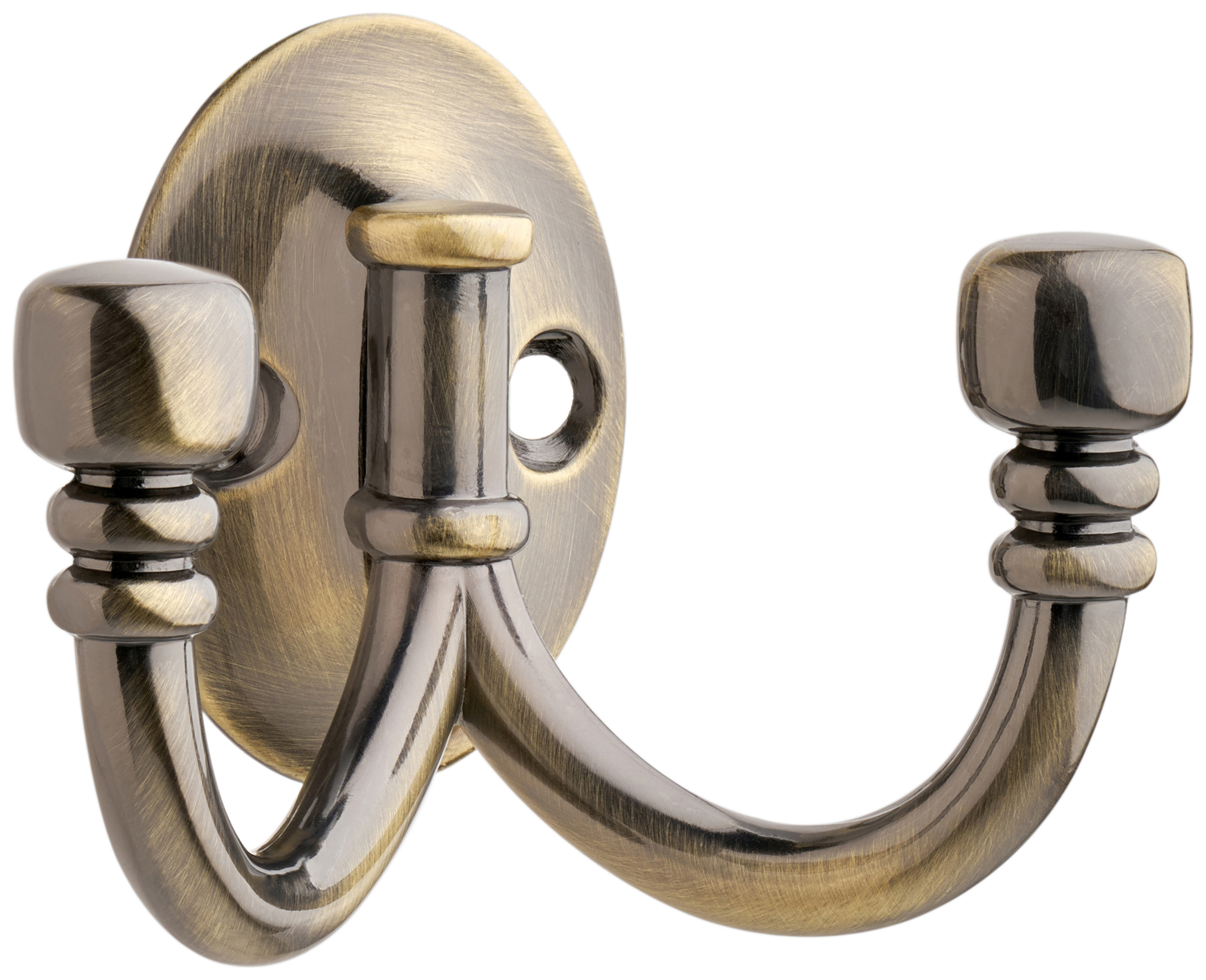 Wickes Ball End Twin Robe Hook - Antique Brass