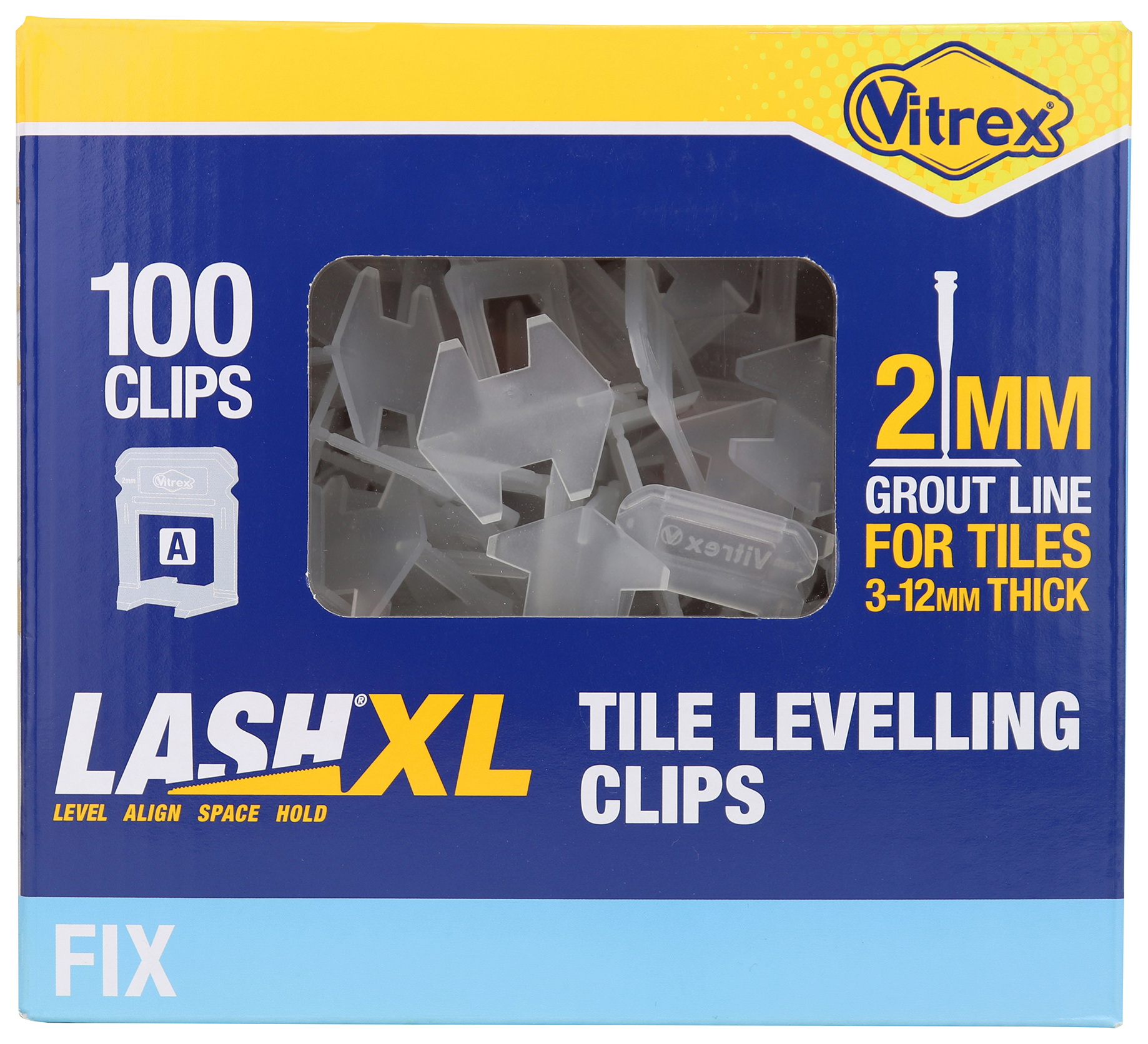 Vitrex LASHXL 2mm Grout Line Tile Levelling Clips - Pack of 100