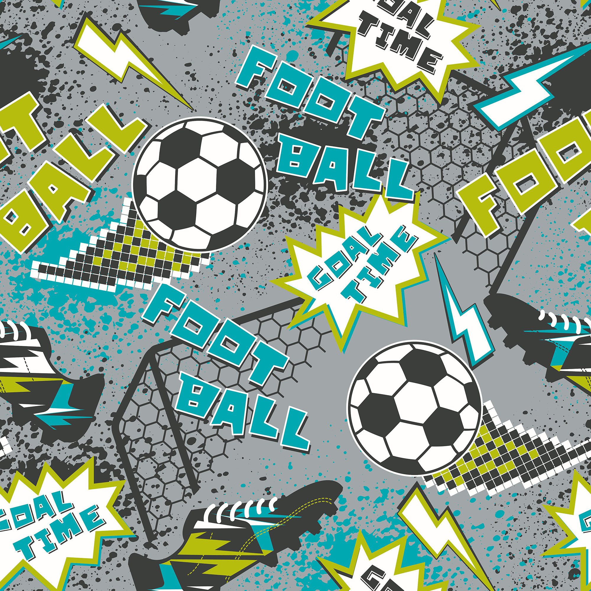 Origin Murals Graphic Pixel Footballs Grey Wall Mural - 3.5 x 2.8m